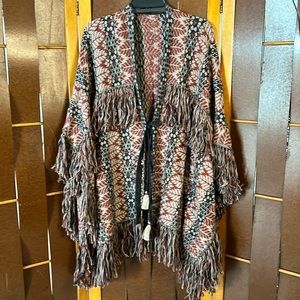 Johnny Was fringe cape style alpaca sweater.